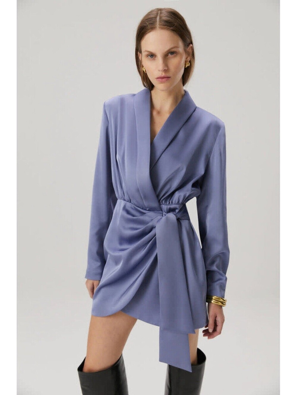 Misha Collection NWT Sz XS Azera Blue Long Sleeve Wrap Mini Dress Cocktail